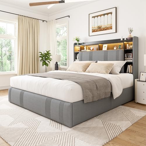 King Size Upholstered Platform Bed Frame with 4 Storage Drawers W65390