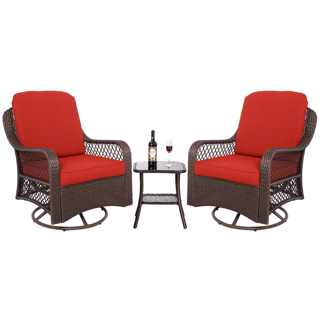 3-Pieces Patio Wicker Furniture Set with Side Table and Cushions J786