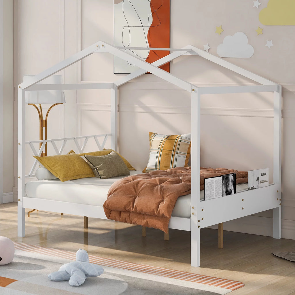 White Full Size Pine Wood House Bed with Storage L704861