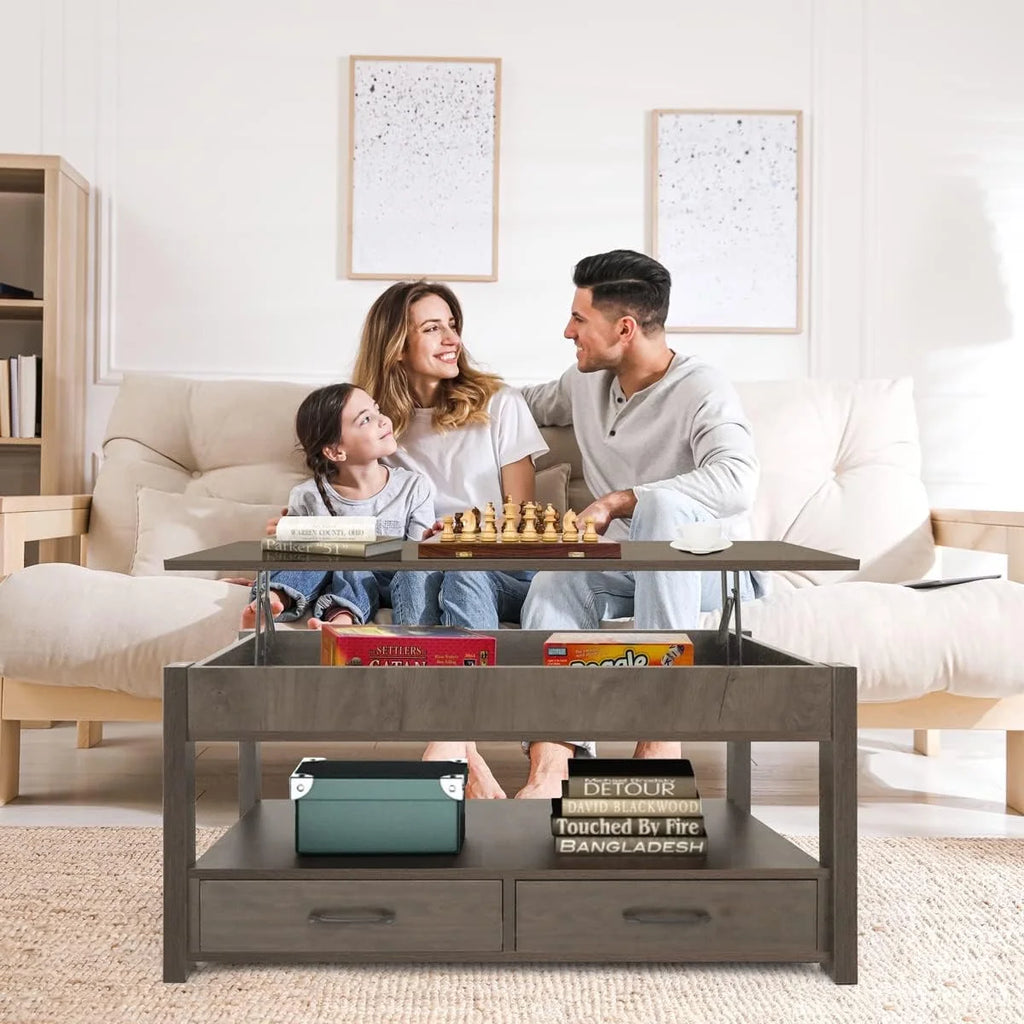 2 Drawer Lift Top Coffee Table with Hidden Compartment Gray W3506