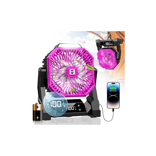Portable Camping Fan with LED Lantern, 15000mAh Rechargeable Battery Operated Fan with 3 Speeds K90218