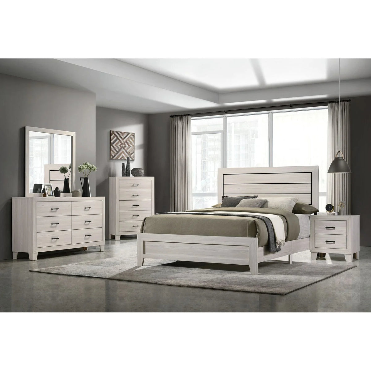Gray King 5PC Panel Bedroom Set Q159