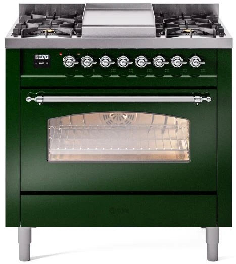 36 Dual Fuel Propane Gas Range Emerald Green Chrome Trim E2641