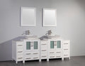 84 in. White Double Basin Bathroom Vanity with Ceramic Top and Mirrors E73585