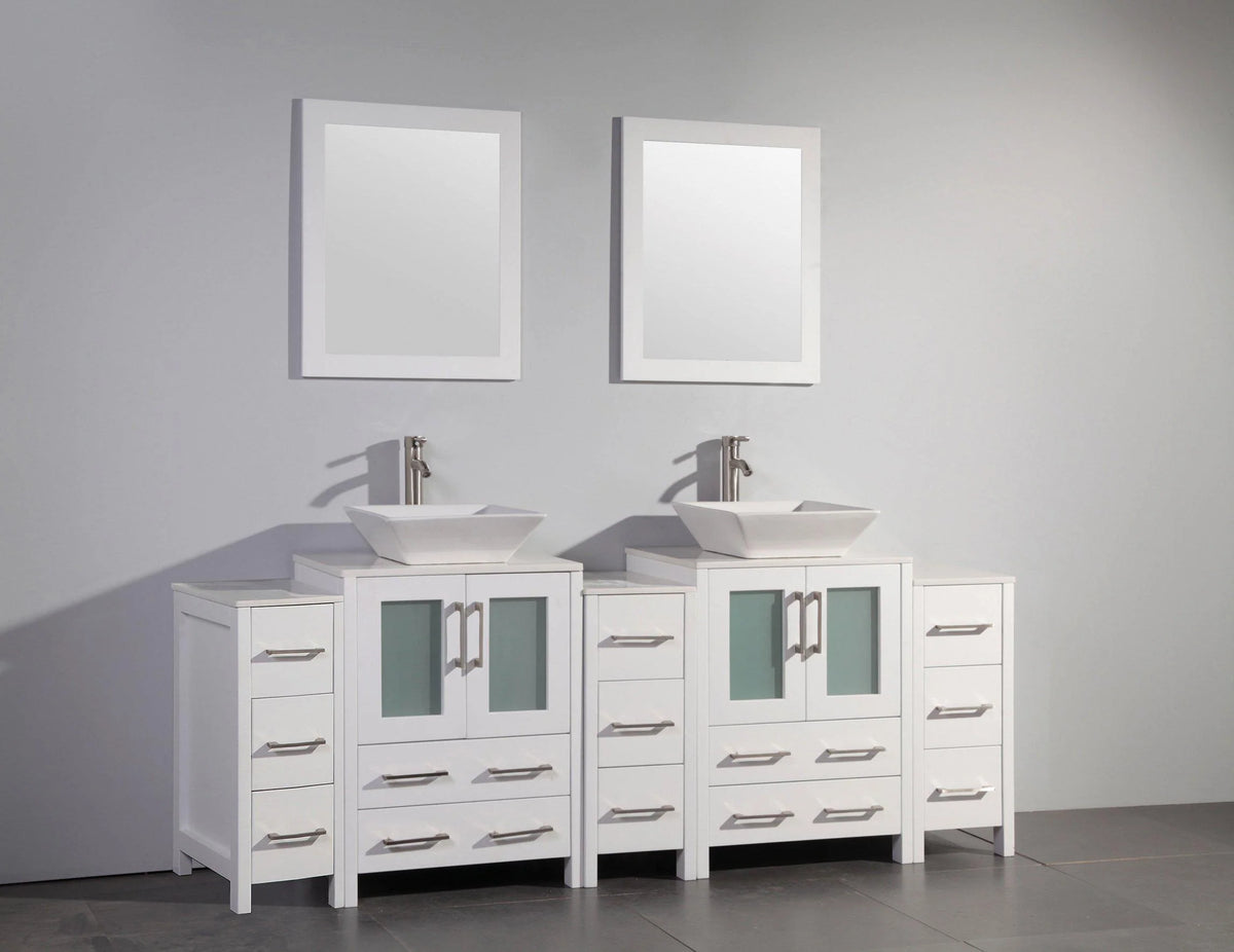 84 in. White Double Basin Bathroom Vanity with Ceramic Top and Mirrors E73585