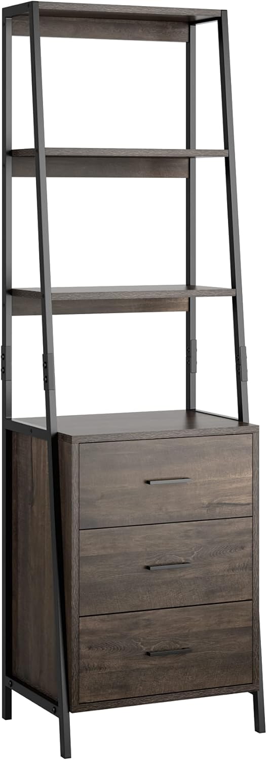 Dark Brown 3 Tier Ladder Shelves with Fabric Drawers D607