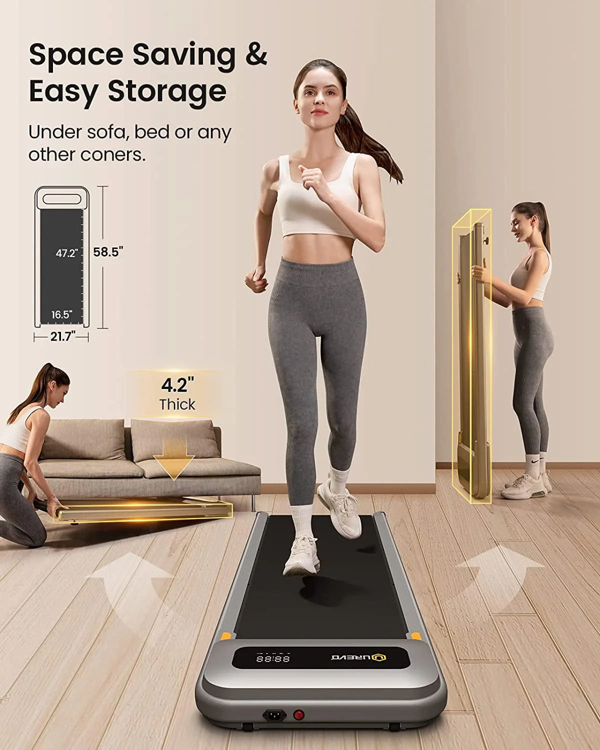 Walking Pad Treadmill 2.25HP 265lb Capacity with Remote Control H1437