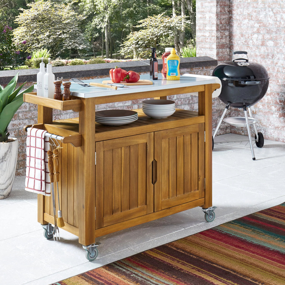 Brown Wood Outdoor Cart Q874