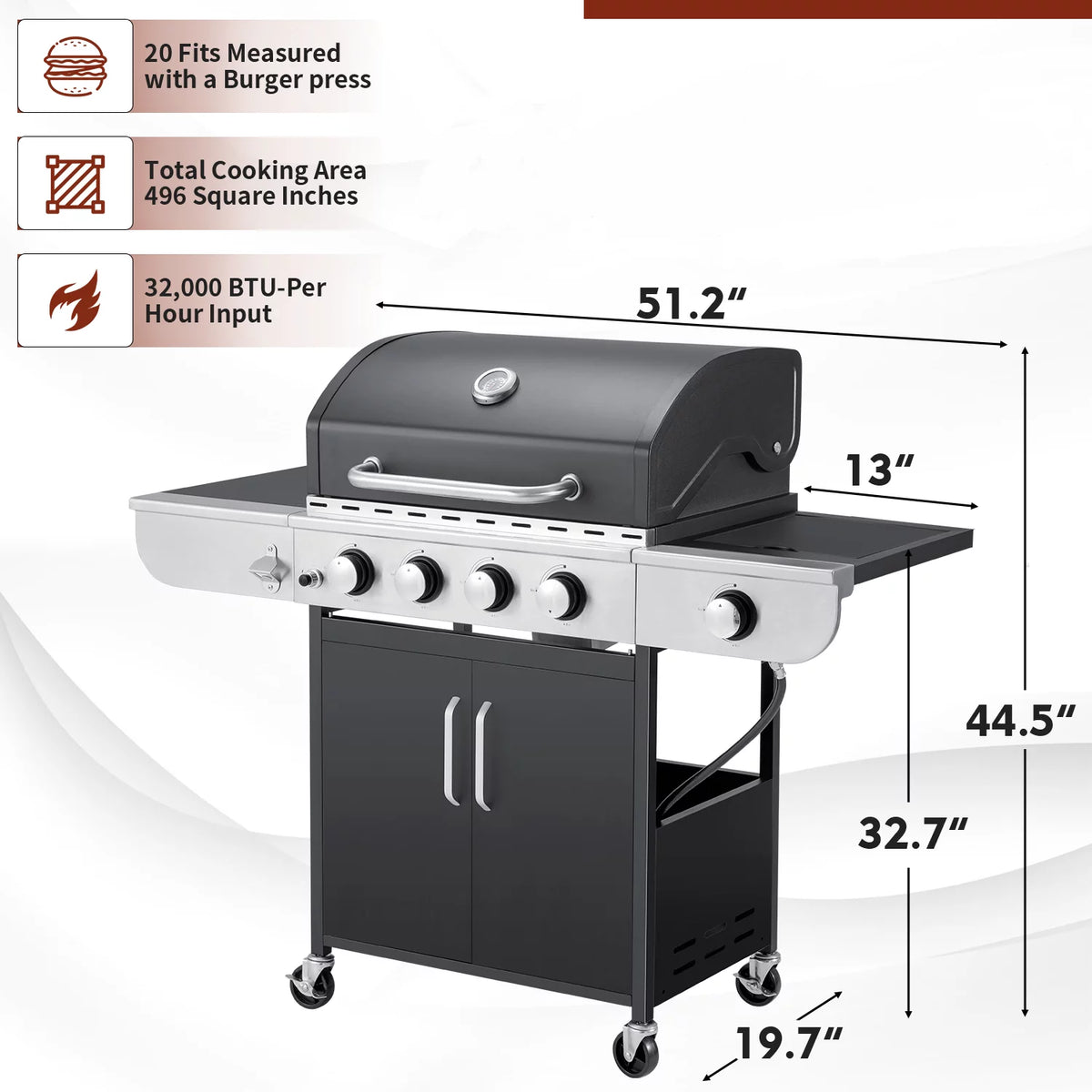 3 Burner Propane Gas Grill with Side Table T779