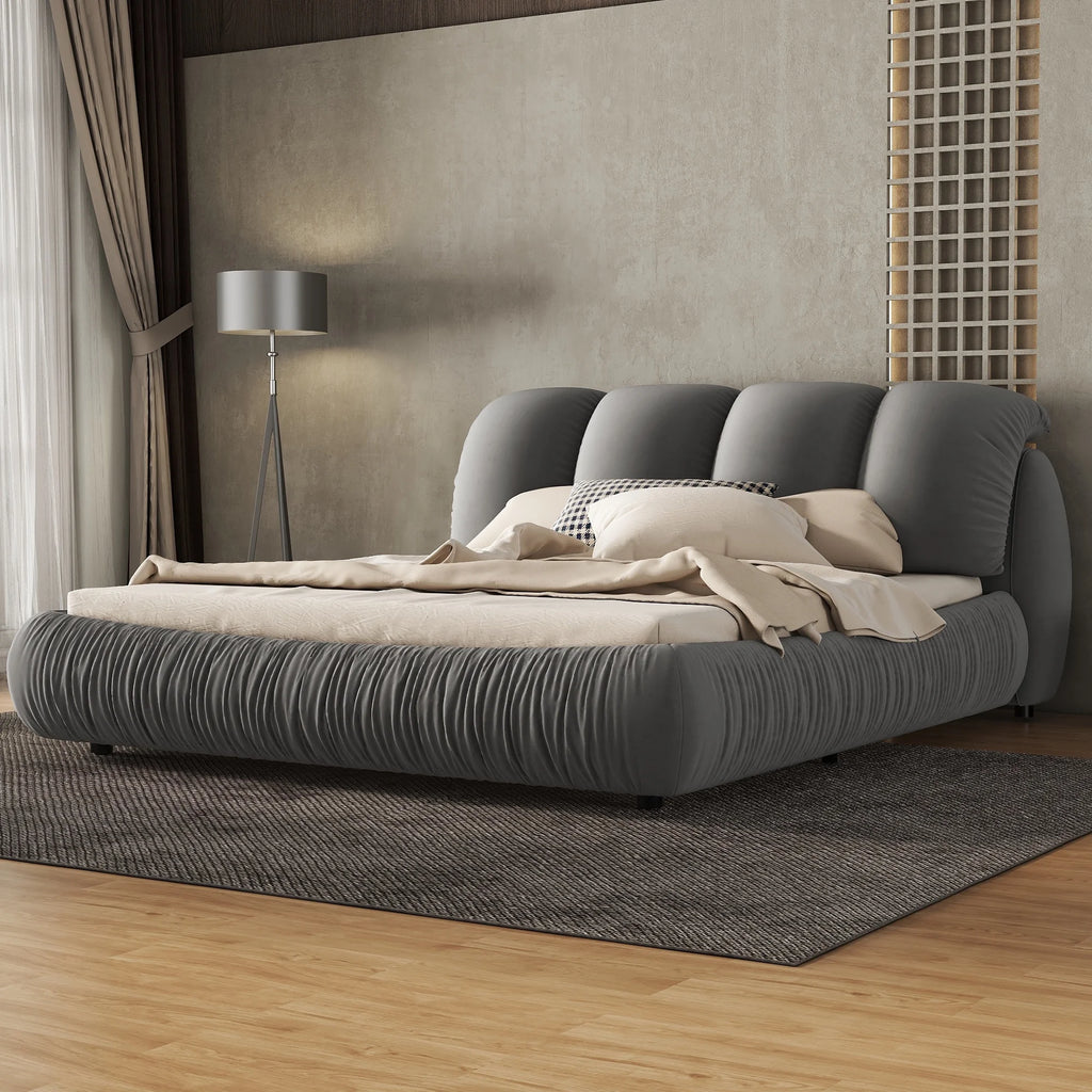 Queen Size Velvet Upholstered Bed with Padded Backrest K97201