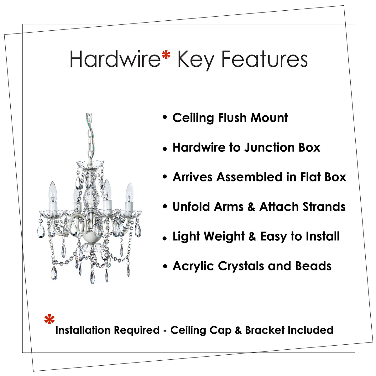 Clear 4 Light Acrylic Crystal Chandelier N7362