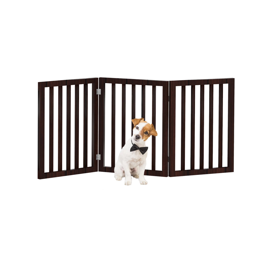 3 Panel Brown Wooden Freestanding Pet Gate O344278