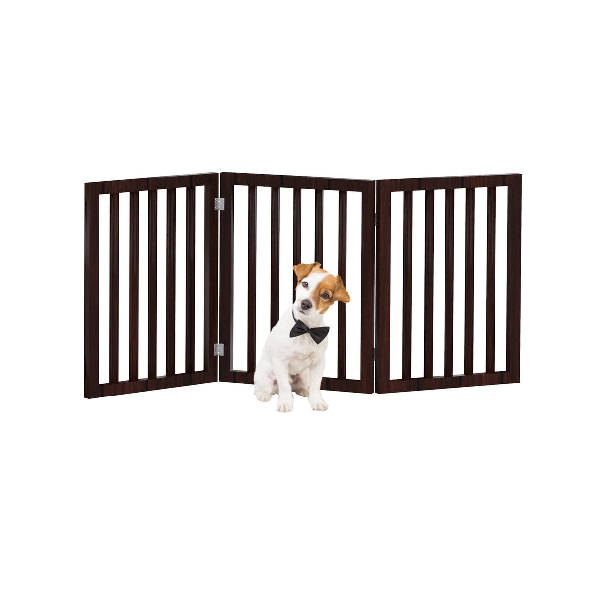 3 Panel Brown Wooden Freestanding Pet Gate O344278