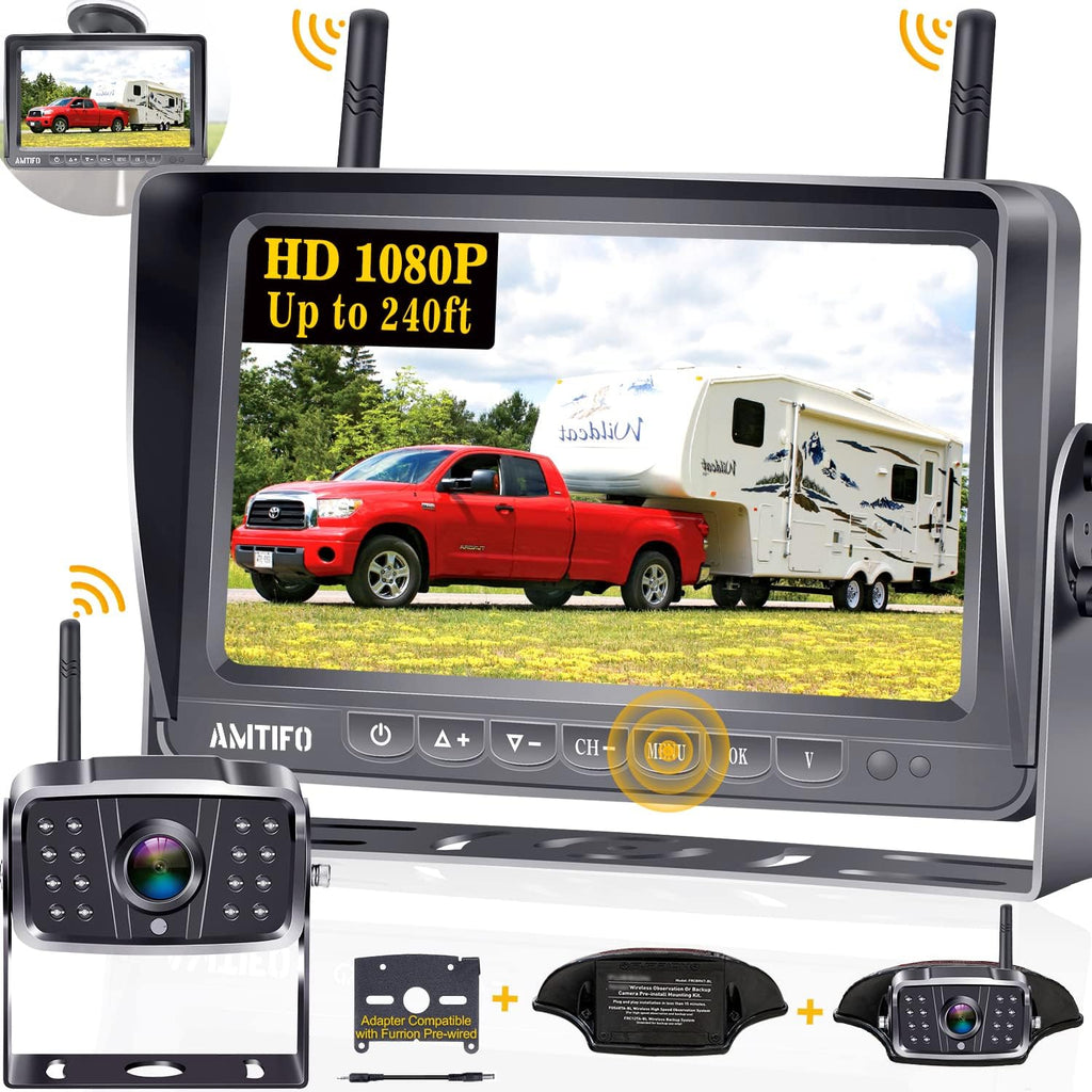 Wireless HD 1080P 7'' Split Screen DVR Backup Camera 4 Channel Infrared Night Vision B5148