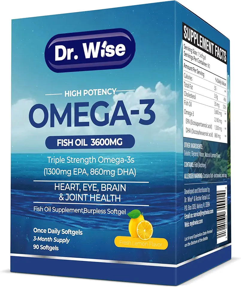 Omega-3 Fish Oil 3600mg Softgels with Lemon Flavor, 90 Softgels Y605287
