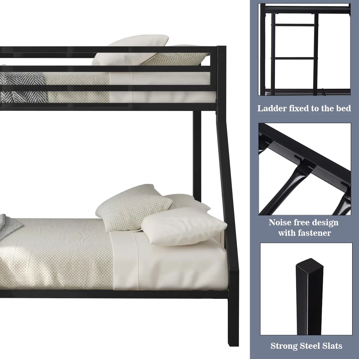 Twin Over Full Metal Bunk Bed with Removable Stairs V61587