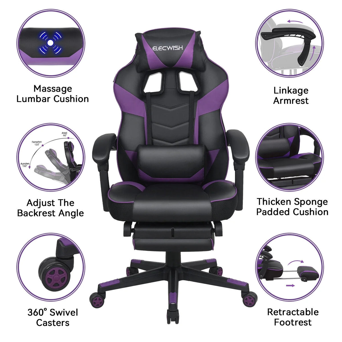 Purple Massage Gaming Chair J33222