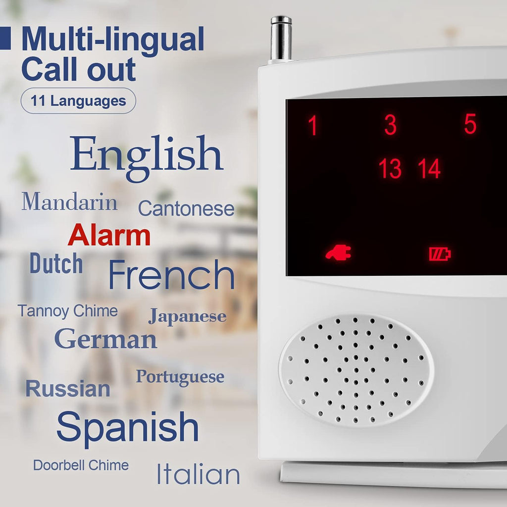 Wireless Calling System with 10 Waterproof Call Buttons and 1 Monitoring Unit E745