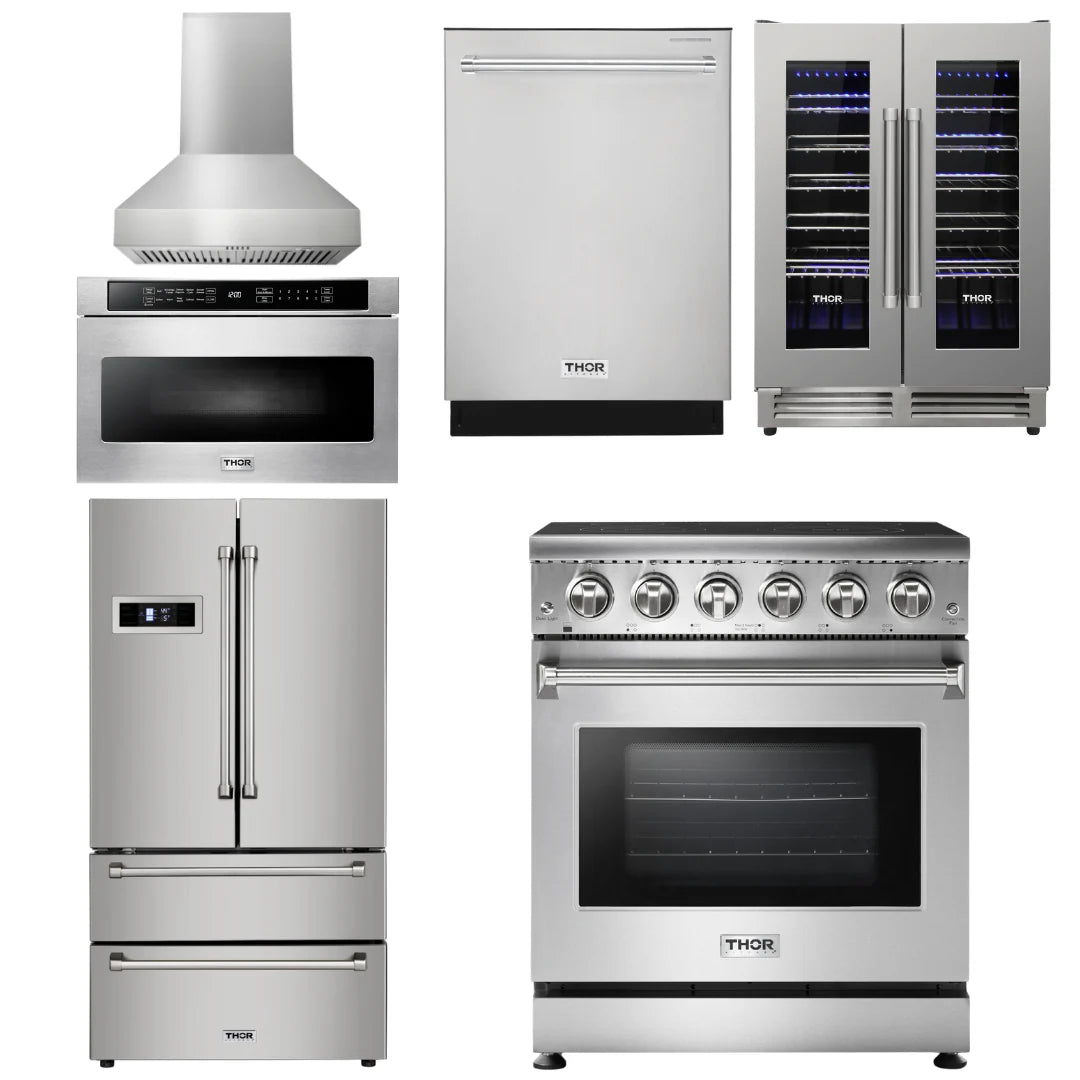 30 Electric Range, Range Hood, Microwave, Refrigerator, Dishwasher, Wine Cooler H711
