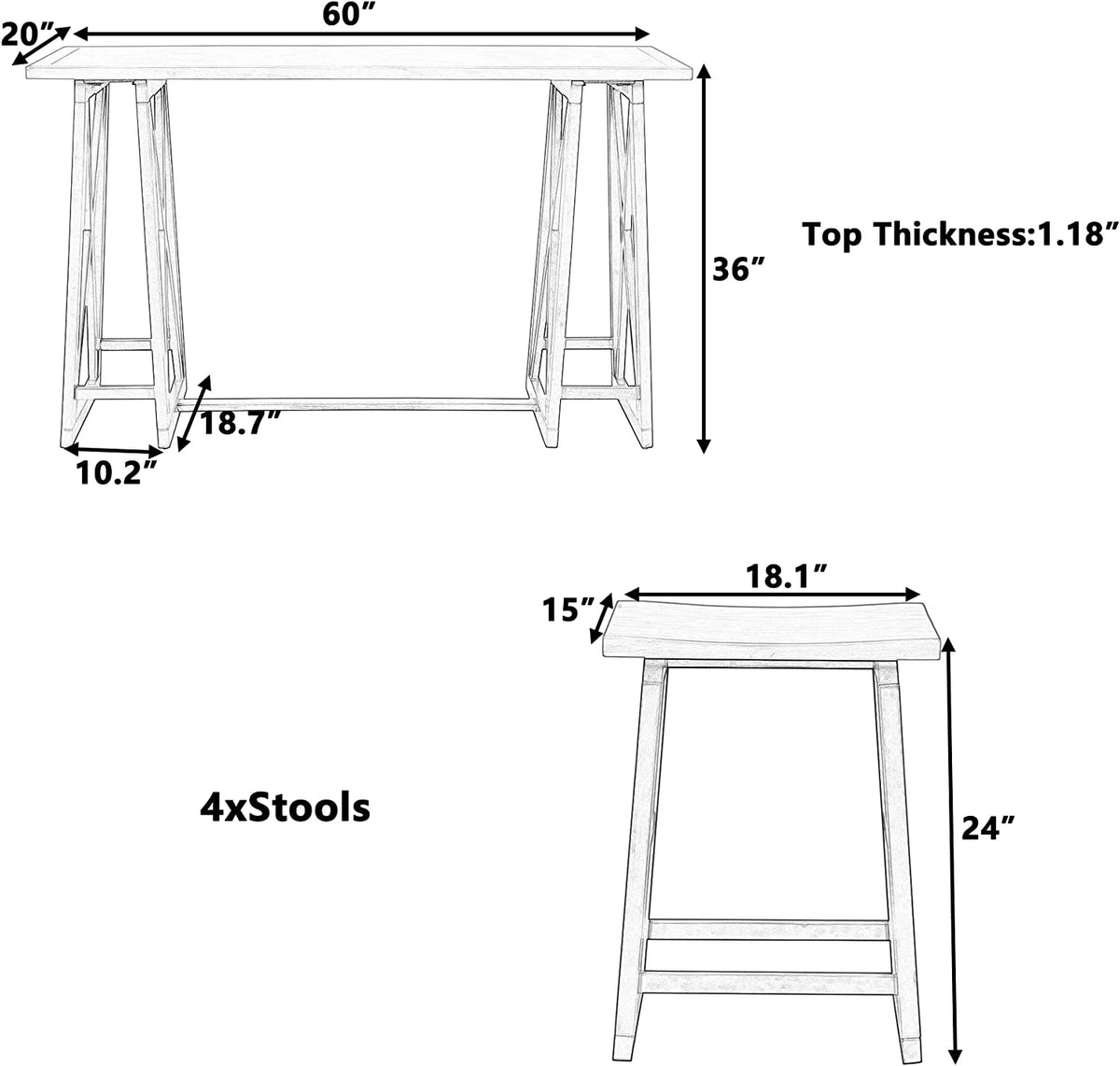 3 Piece Counter Height Table with Storage Cabinet Shelves and 2 Chairs C745