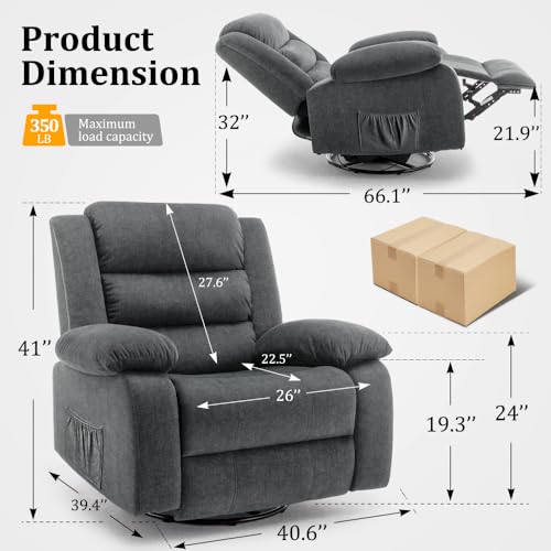 Beige Oversized Swivel Rocking Recliner Chair with Massage and Heat Y3649