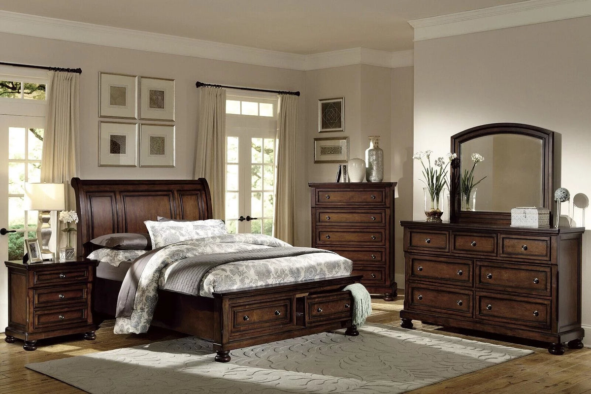 Brown Cherry 5pc Bedroom Set Eastern King Platform Bed W9328