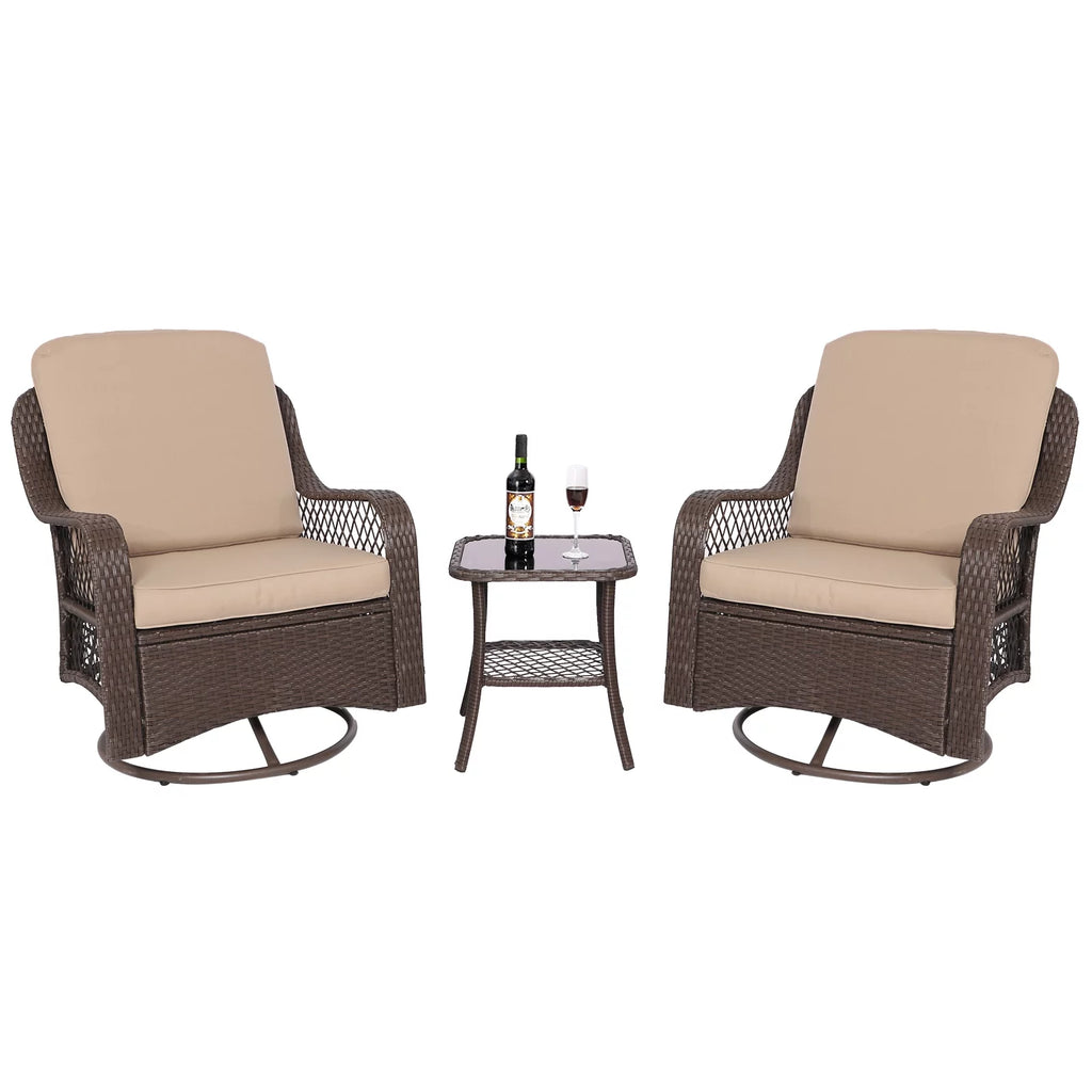 3-Pieces Patio Wicker Furniture Set with Side Table and Cushions J786
