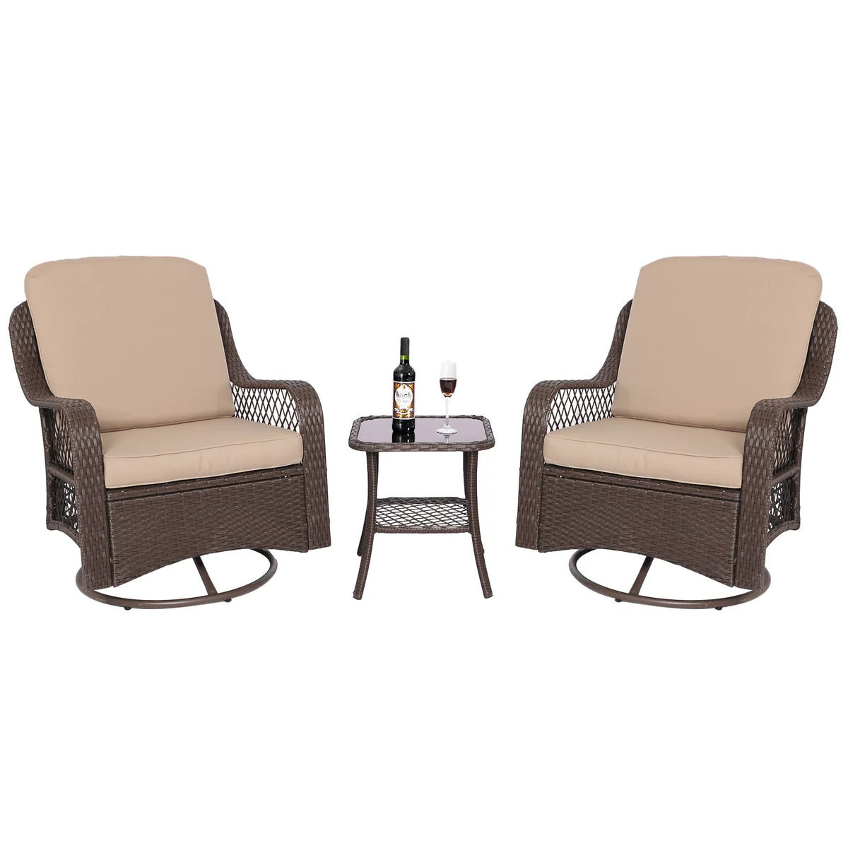 3-Pieces Patio Wicker Furniture Set with Side Table and Cushions J786