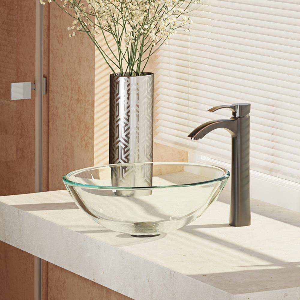 Glass Vessel Bathroom Sink with Vessel Faucet F559