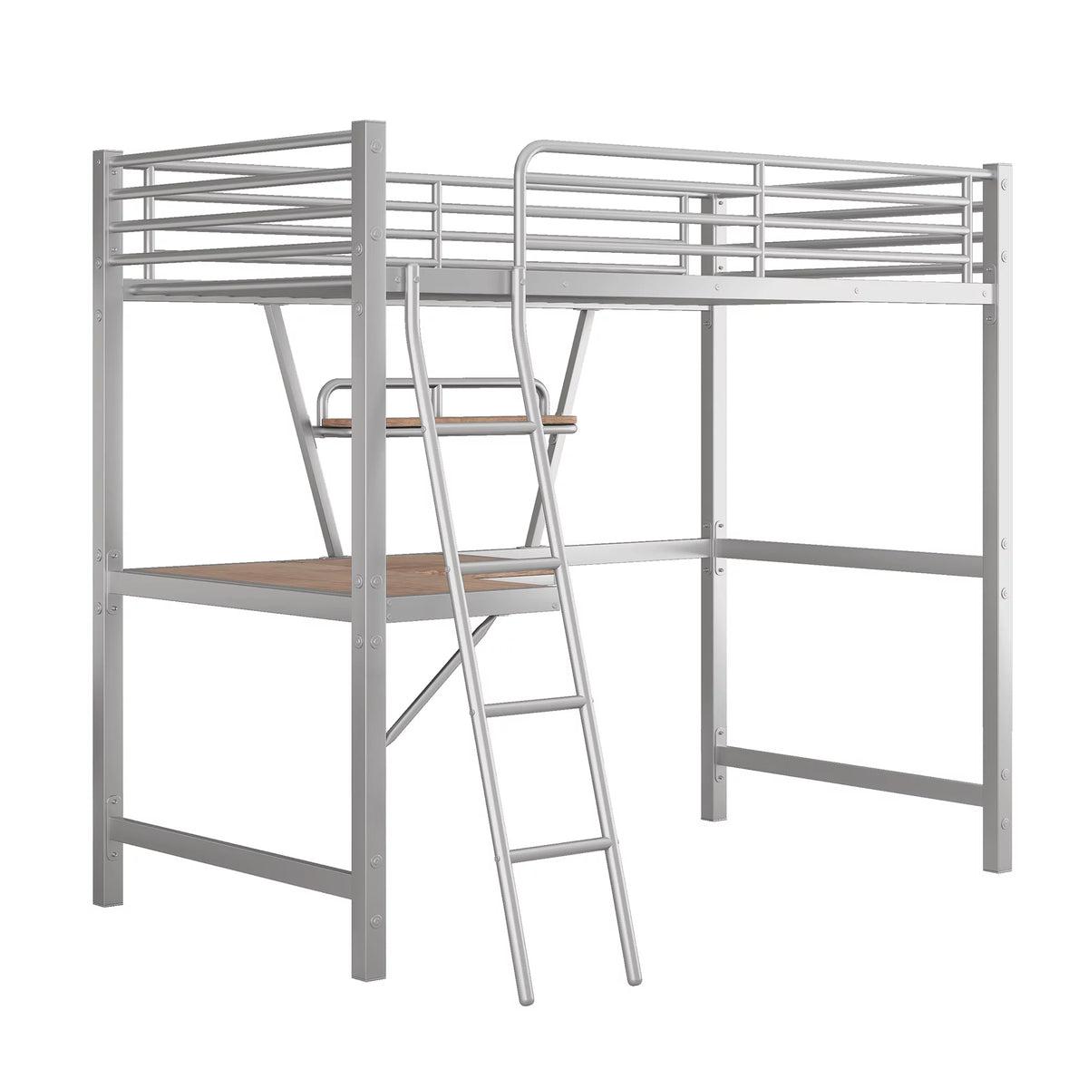 Metal Loft Bed with Desk and Shelf M5622