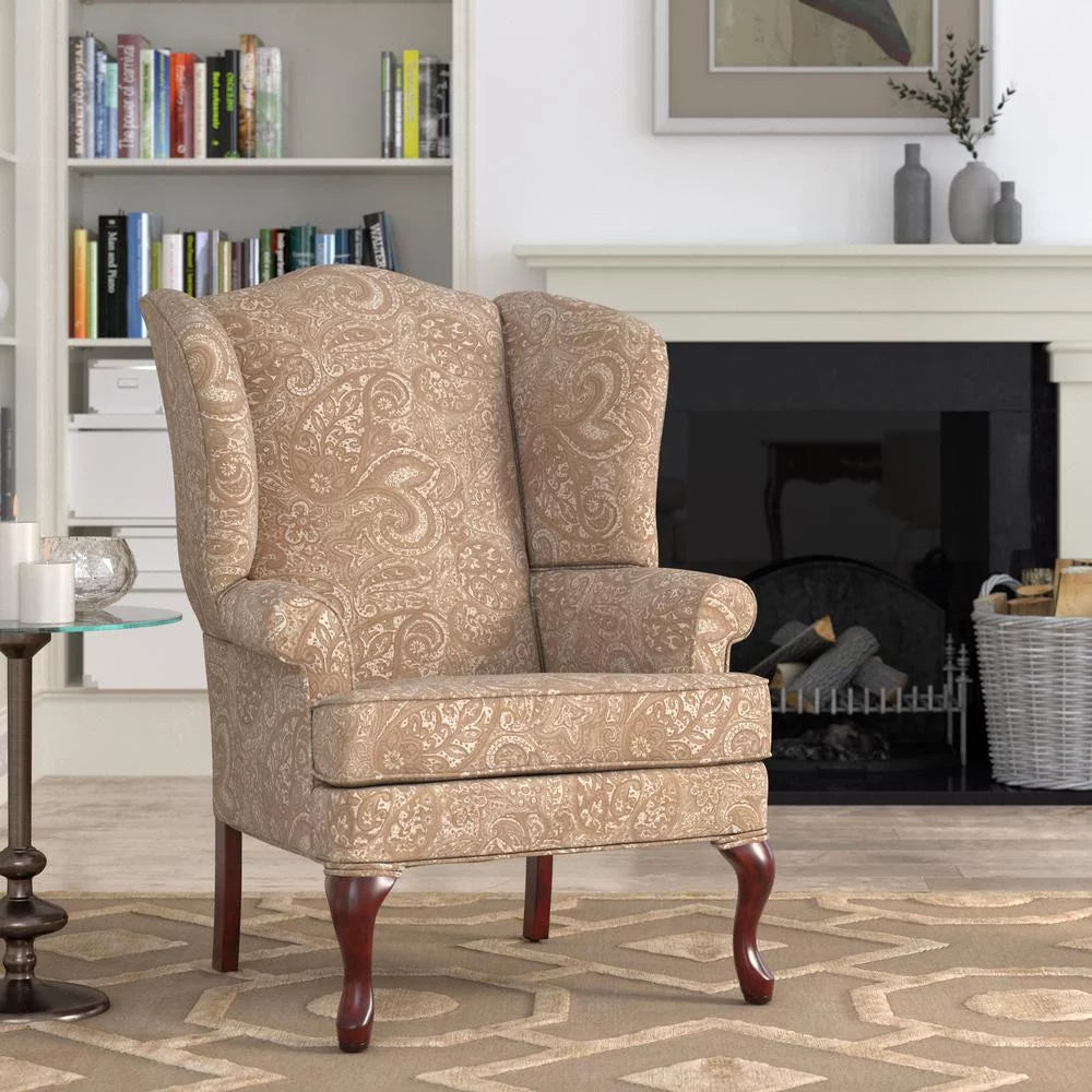 Cream Chenille Wingback Accent Chair V556