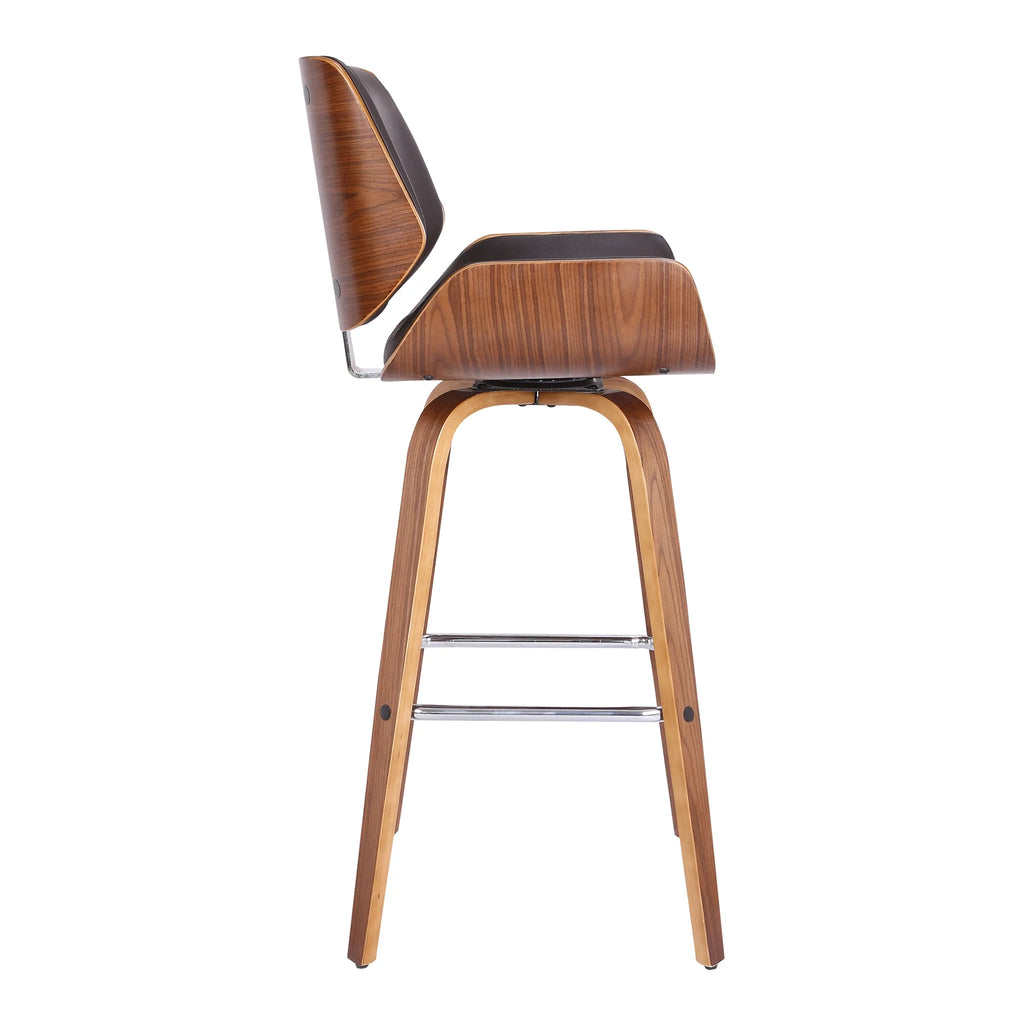 30" Swivel Bar Height Barstool in Brown Faux Leather O781