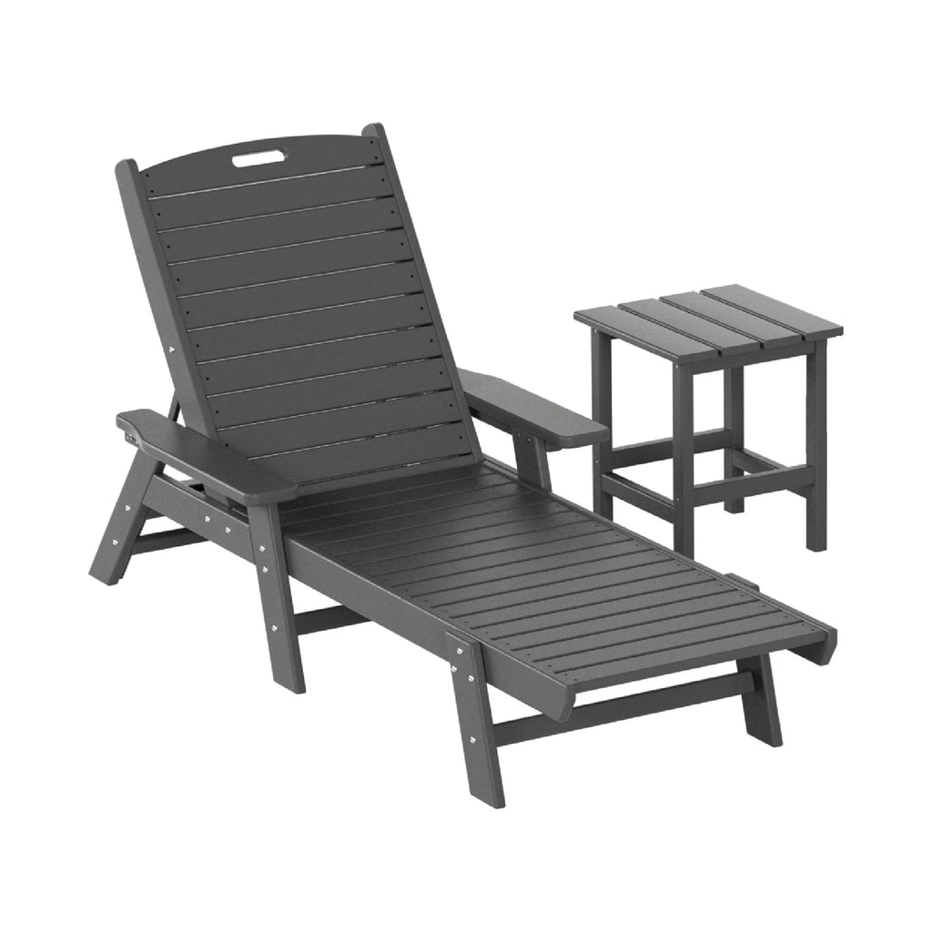 Gray 3-Piece Adirondack Chaise Lounge with Side Table Set W294515