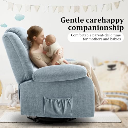 Beige Oversized Swivel Rocking Recliner Chair with Massage and Heat Y3649