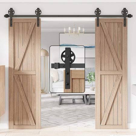 7.5ft Black Wood Sliding Barn Door Hardware Kit D937972