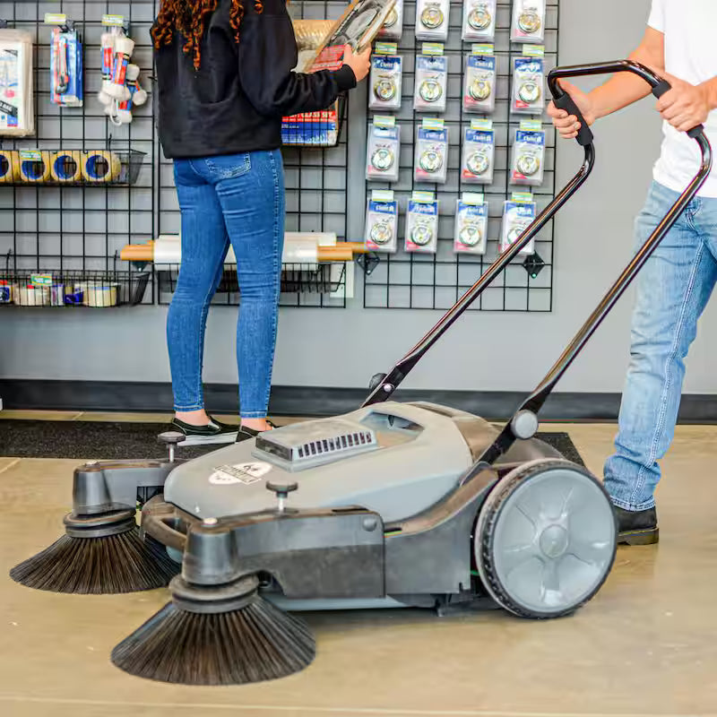38 in. Walk Behind Push Sweeper with Triple Power Brooms S84224