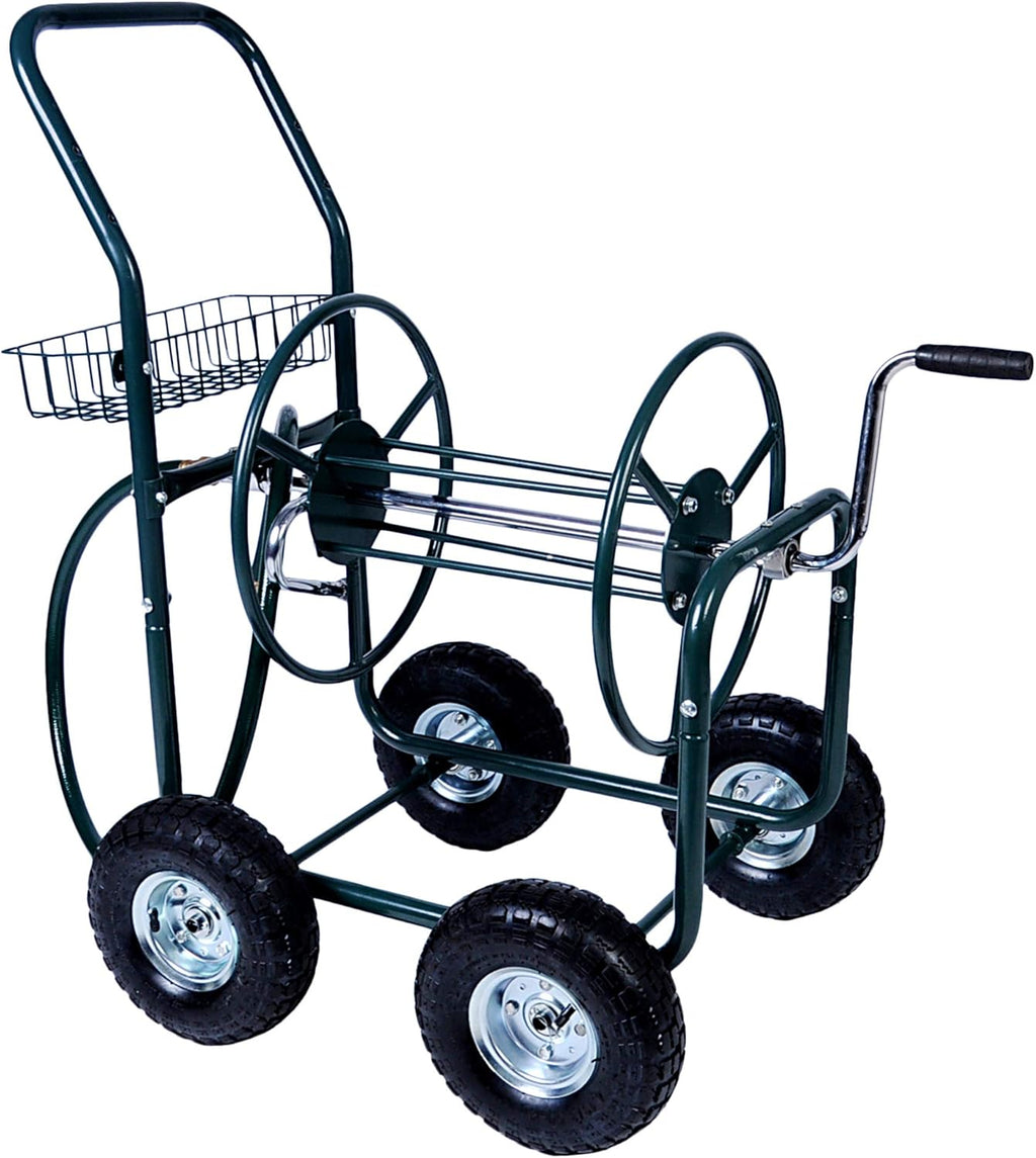 Garden Hose Reel Cart 4 Wheels with Storage Basket R3600