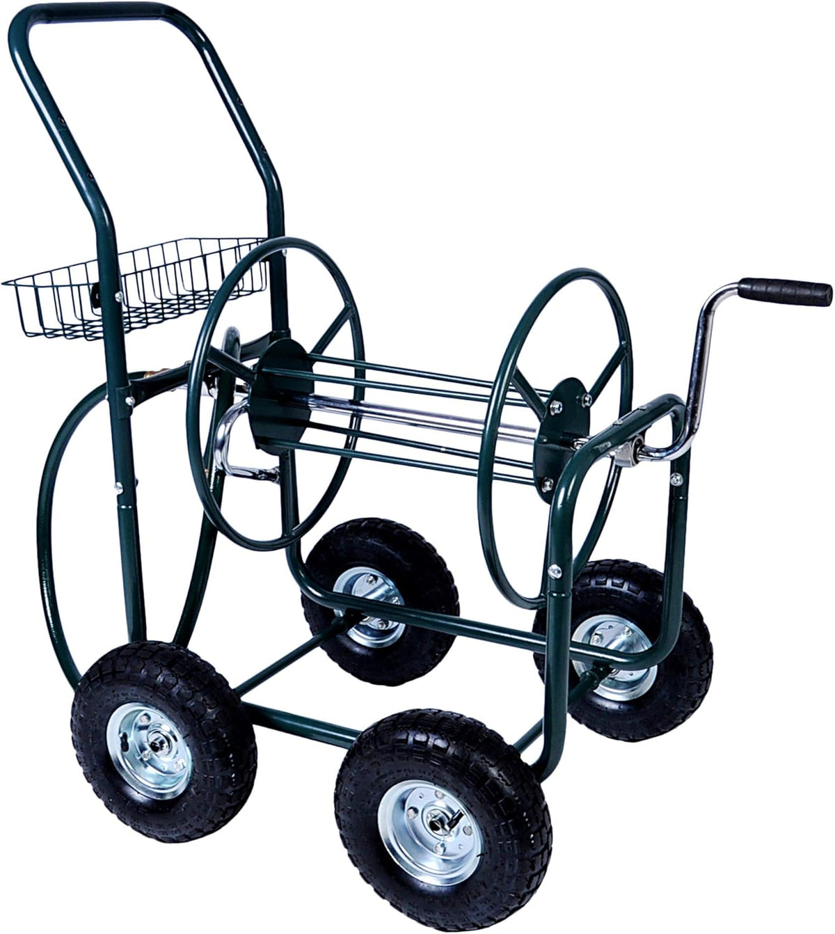 Garden Hose Reel Cart 4 Wheels with Storage Basket R3600