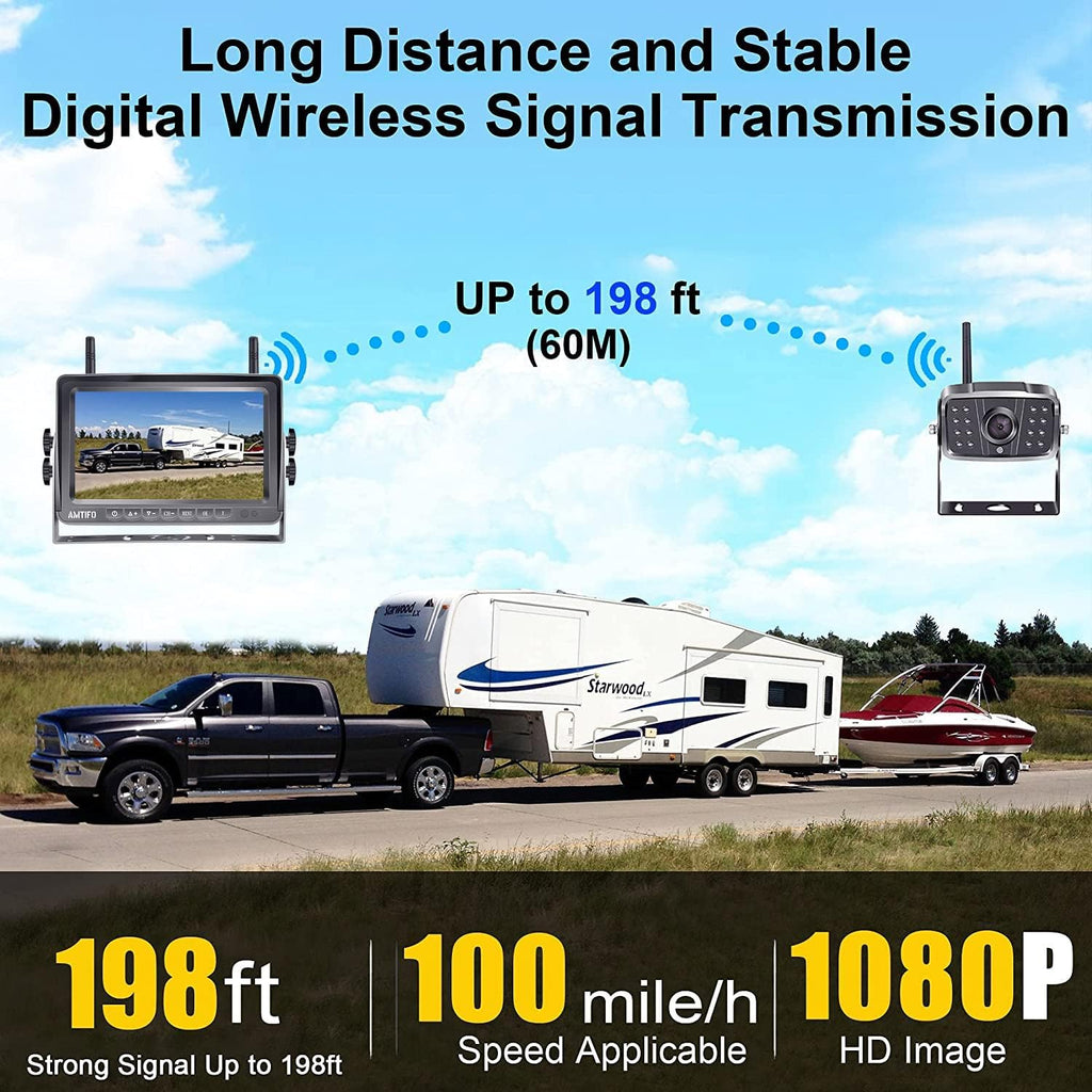 Wireless HD 1080P 7'' Split Screen DVR Backup Camera 4 Channel Infrared Night Vision B5148
