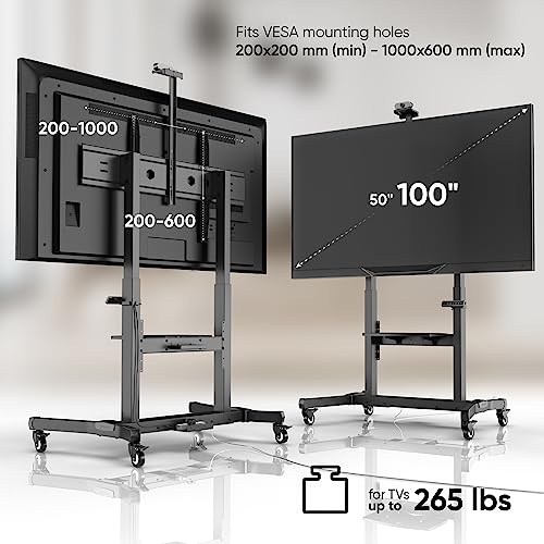Motorized TV Stand on Wheels for 50-100 Inch TVs, up to 286 lbs, Adjustable Height Black N666