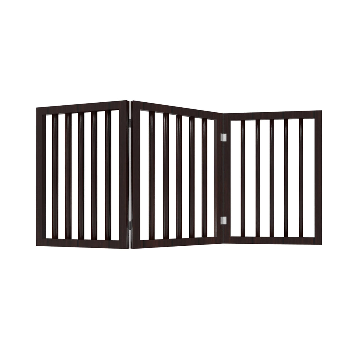 3 Panel Brown Wooden Freestanding Pet Gate O344278