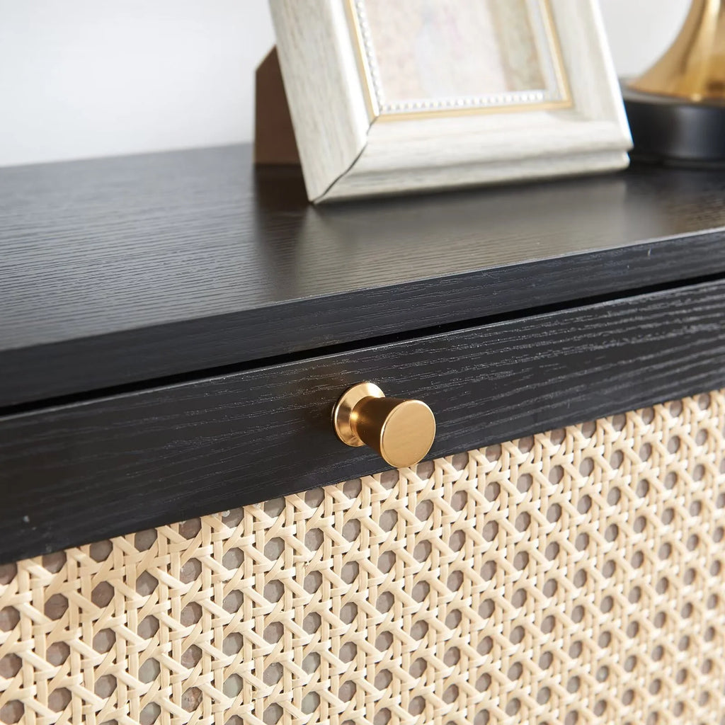 Black 3 Flip Drawer Rattan Shoe Storage Cabinet W504