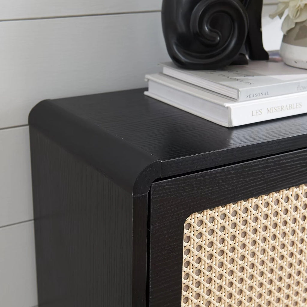 Black 3 Flip Drawer Rattan Shoe Storage Cabinet W504