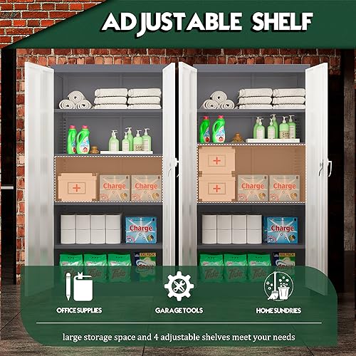 72” Locking Black Metal Storage Cabinet with Doors and 4 Shelves B553124