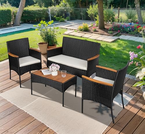 4-Piece Outdoor Wicker Patio Furniture Set with Cushions N9260