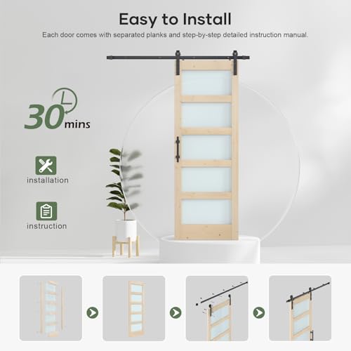 42x84 inch Frosted Glass Sliding Barn Door with Hardware Kit E3540