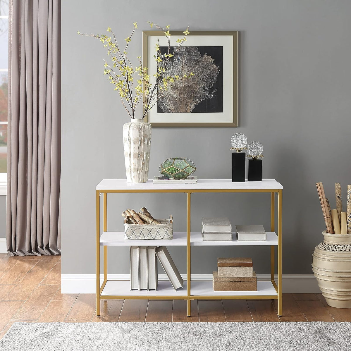 White 3 Shelf Bookcase and Credenza W108322