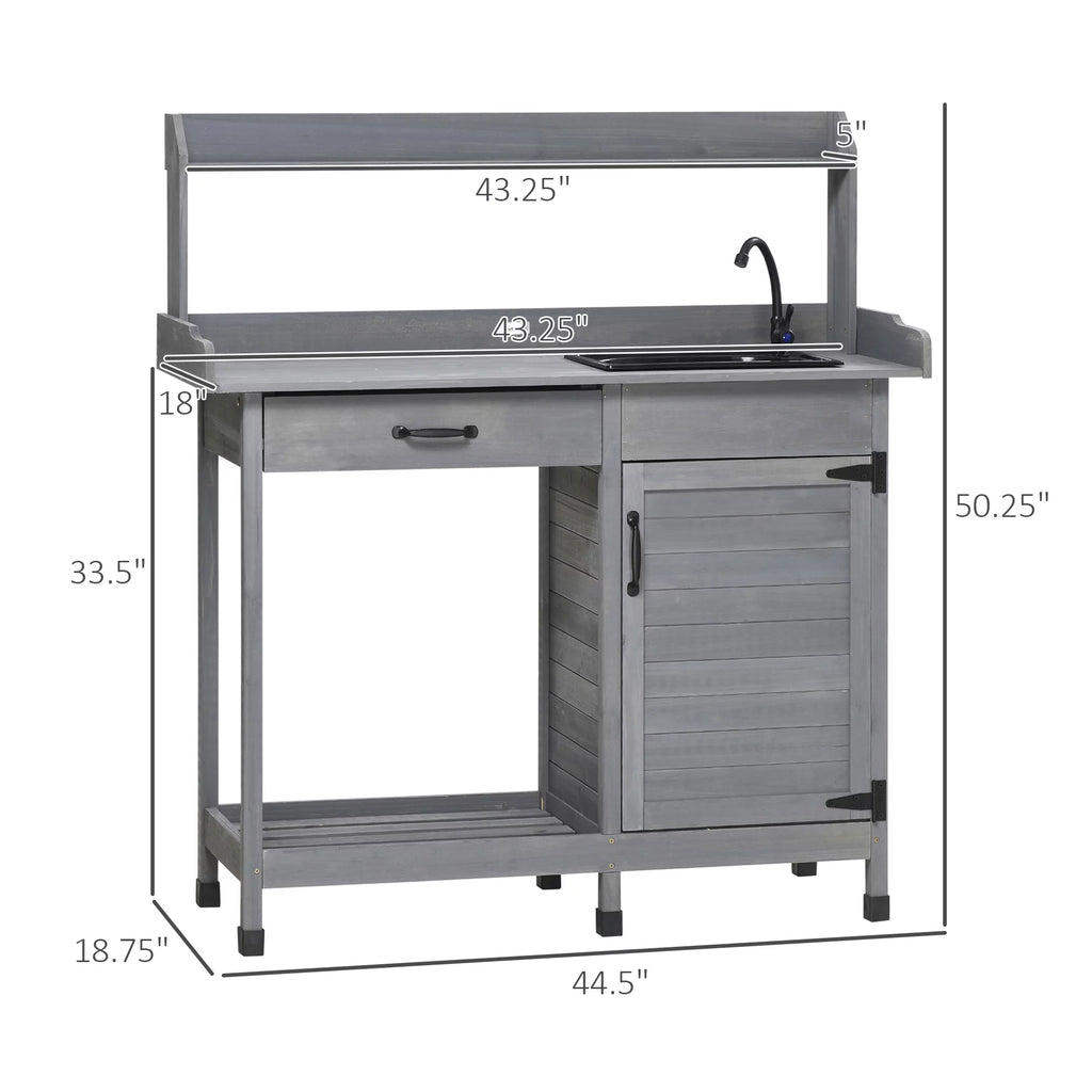 Potting Bench Prep Table with Faucet, Sink, and Storage Cabinet B9435