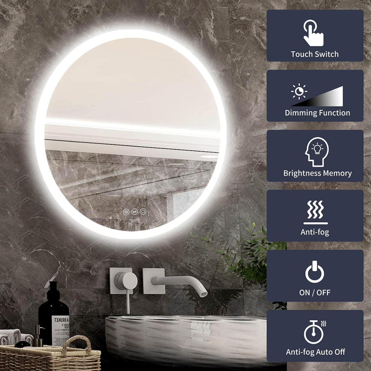 32 x 32 LED Backlit Anti-Fog Wall Mounted Bathroom Vanity Mirror T6230