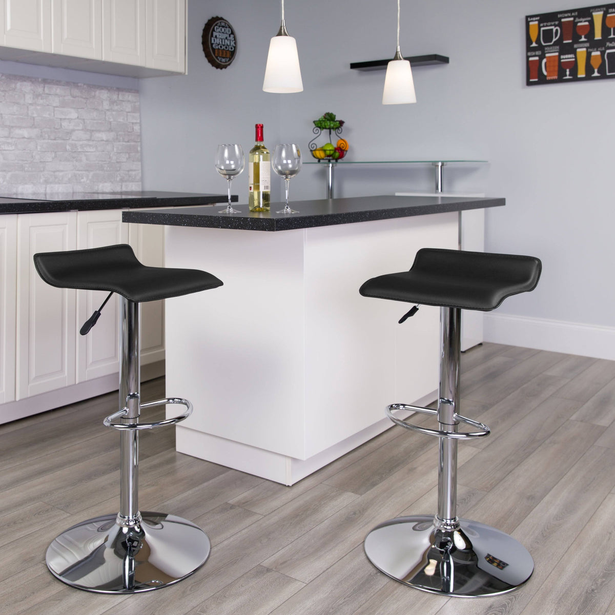 Black Vinyl Adjustable Height Barstool with Chrome Base H146304